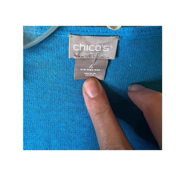 NWT Chicos Blue Crochet Lace Hem Tassel Trim Open Front Cardigan Size 4 (XL) - Picture 2 of 11